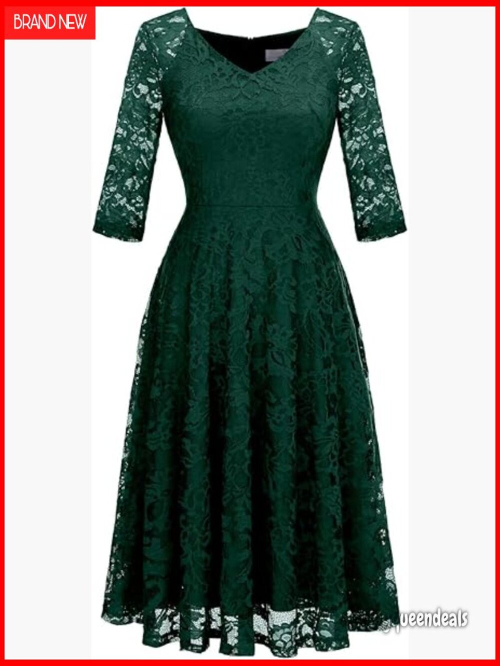 Long Sleeve A-Line Midi Dress with Lace Overlay for Wedding Guest